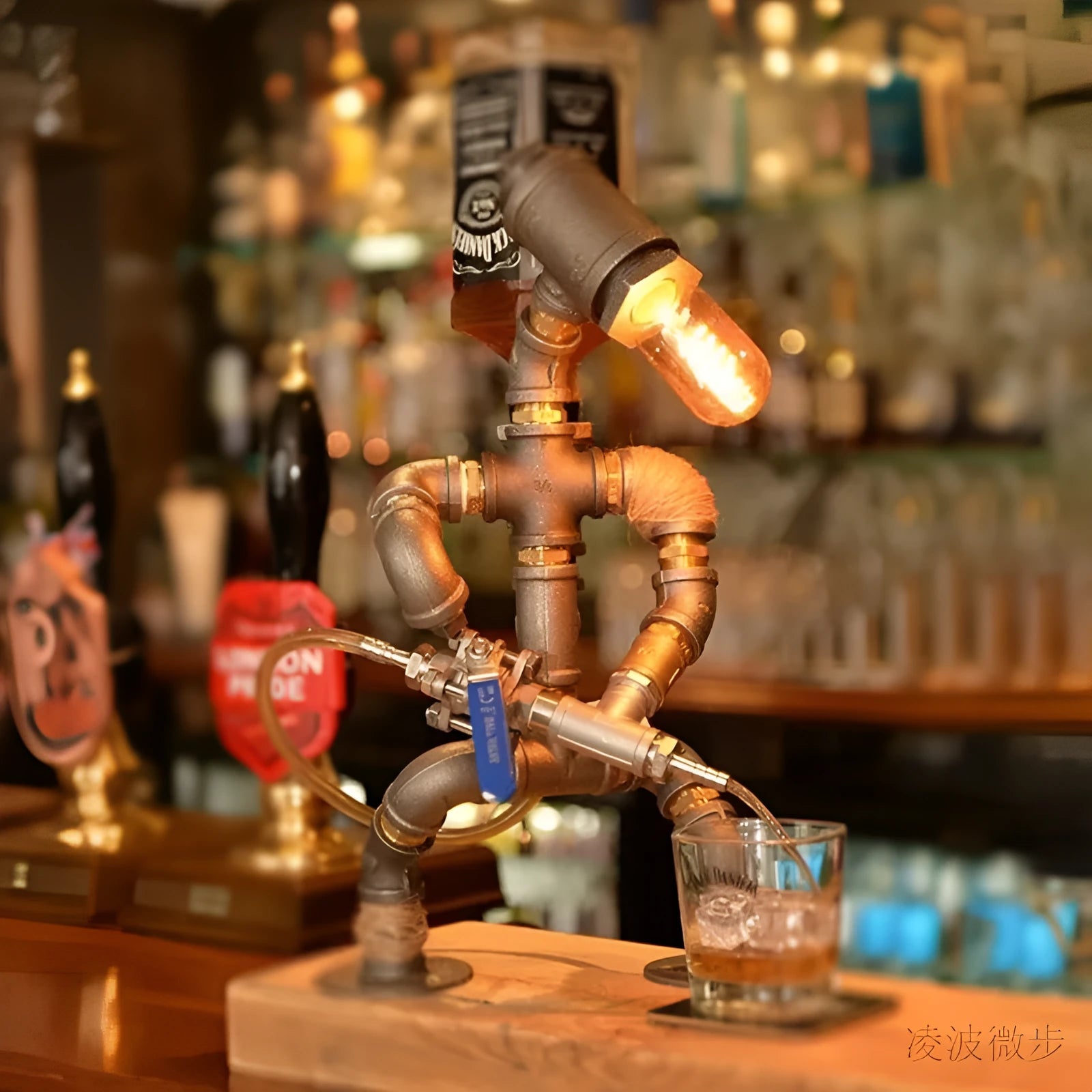 Industrial retro table lamp with iron pipe robot water pipe design and vintage metal lamp holder