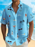 Man wearing a loose-fit, short-sleeve Hawaiian shirt with a colourful digital printed tropical pattern.
