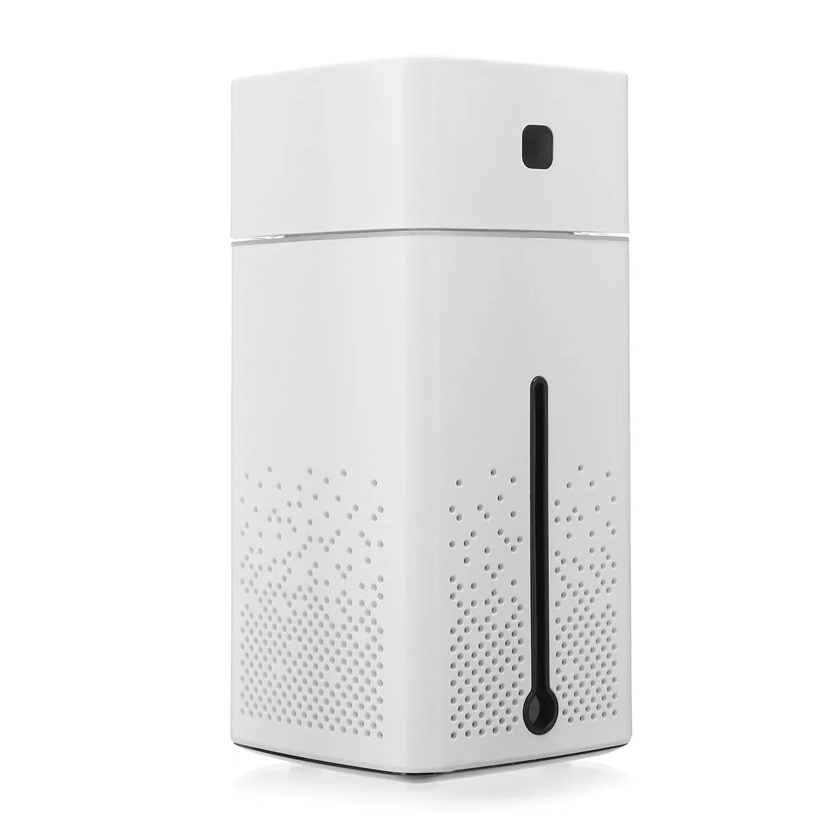 Black and white desktop humidifier measuring 103mm x 103mm x 218mm with 1000ml water capacity