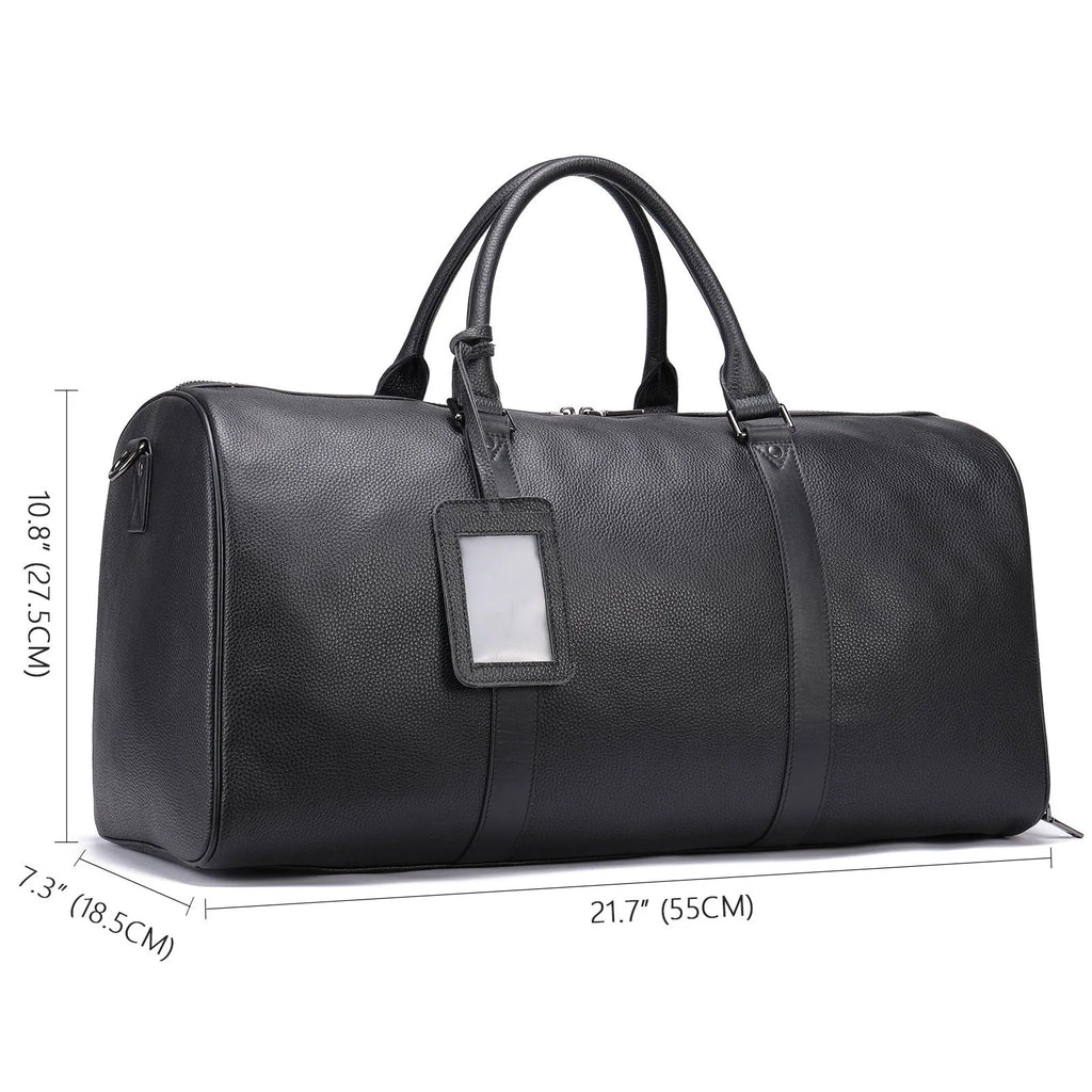 Men's leather excursion travel bag in black or coffee colour with single strap