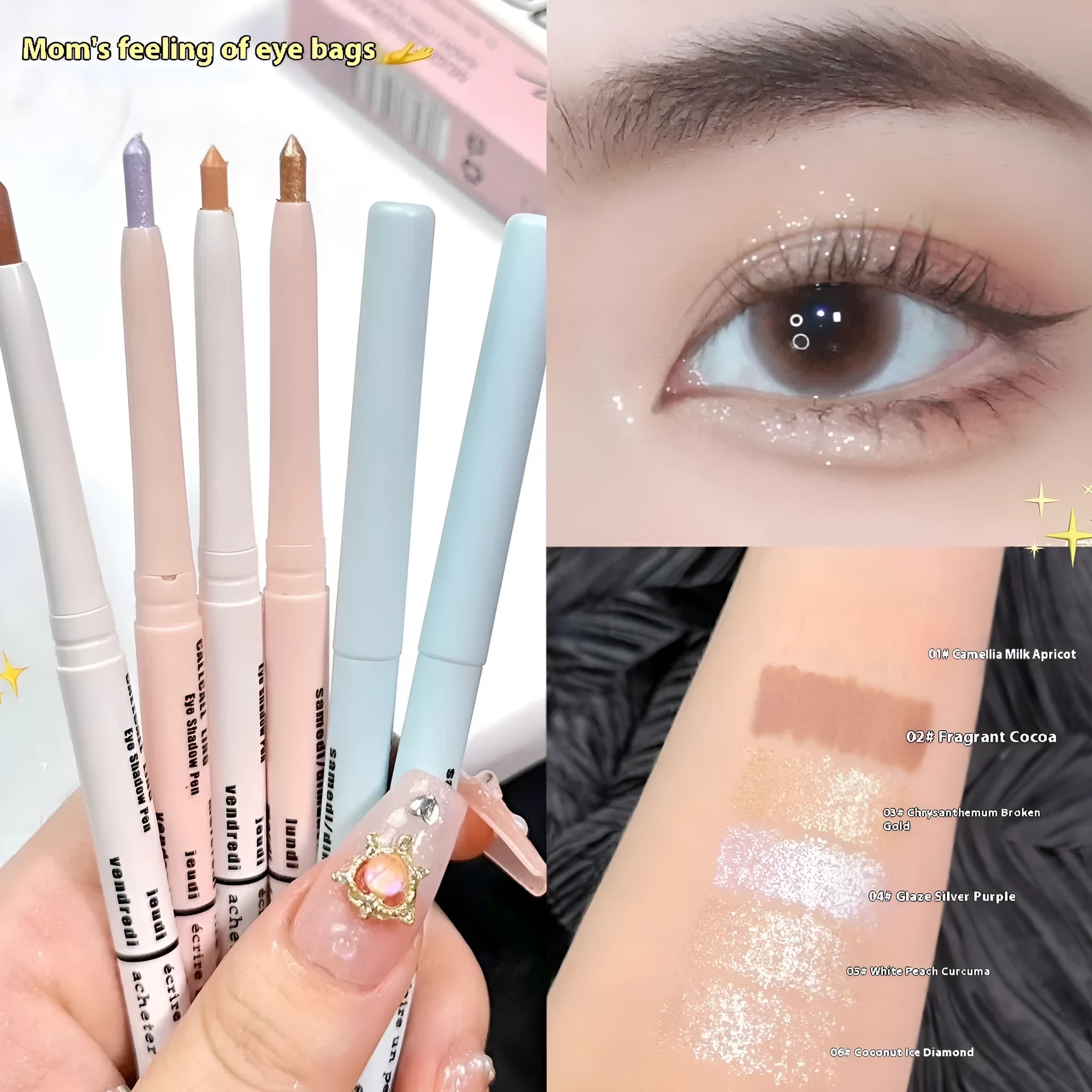2-in-1 waterproof eyeliner pen with brightening eyeshadow in six universal colour options