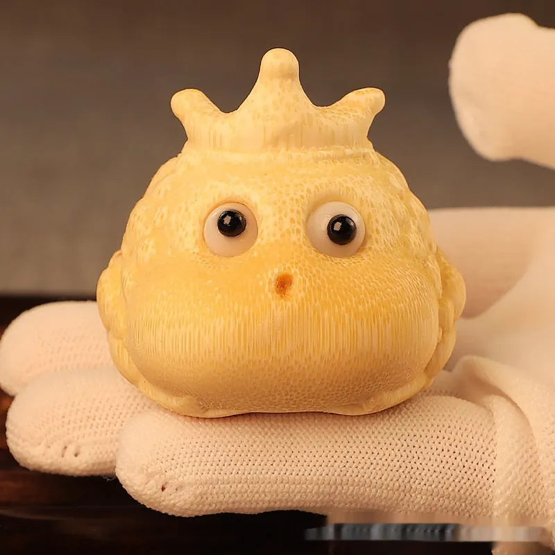 Solid bamboo hand carving of a cute crown princess toad ornament, 5.0 size.