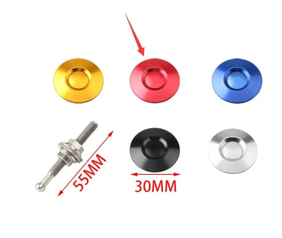 30mm diameter mini engine cover lock in five colours: black, blue, gold, red, and silver, with a 55mm screw.