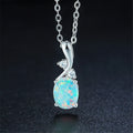 Water drop opal pendant necklace with adjustable chain in white or rose gold finish
