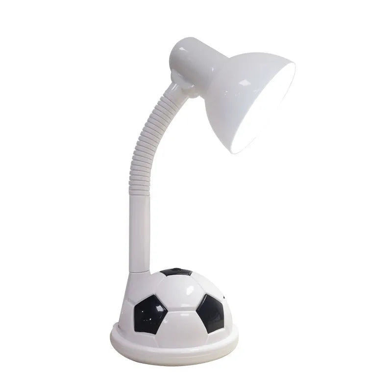 White ABS student desk lamp with flex neck and rectangular base on flat surface