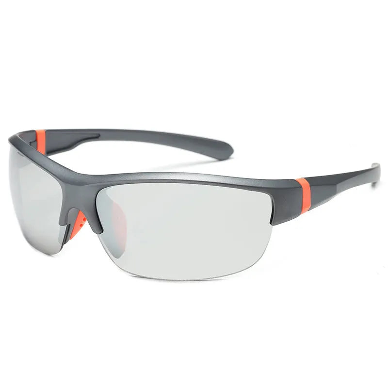 Men's windproof cycling sunglasses with semi-frameless PC frame in multiple colour options