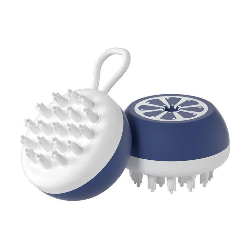 Yellow silicone pet bath brush with massage head for dog and cat grooming during bathing