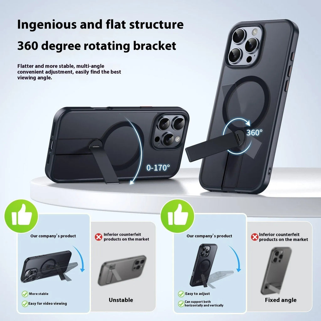 Matte Black magnetic hidden bracket phone case for iPhone 16 Pro Max with TPU PC construction and anti-fingerprint finish