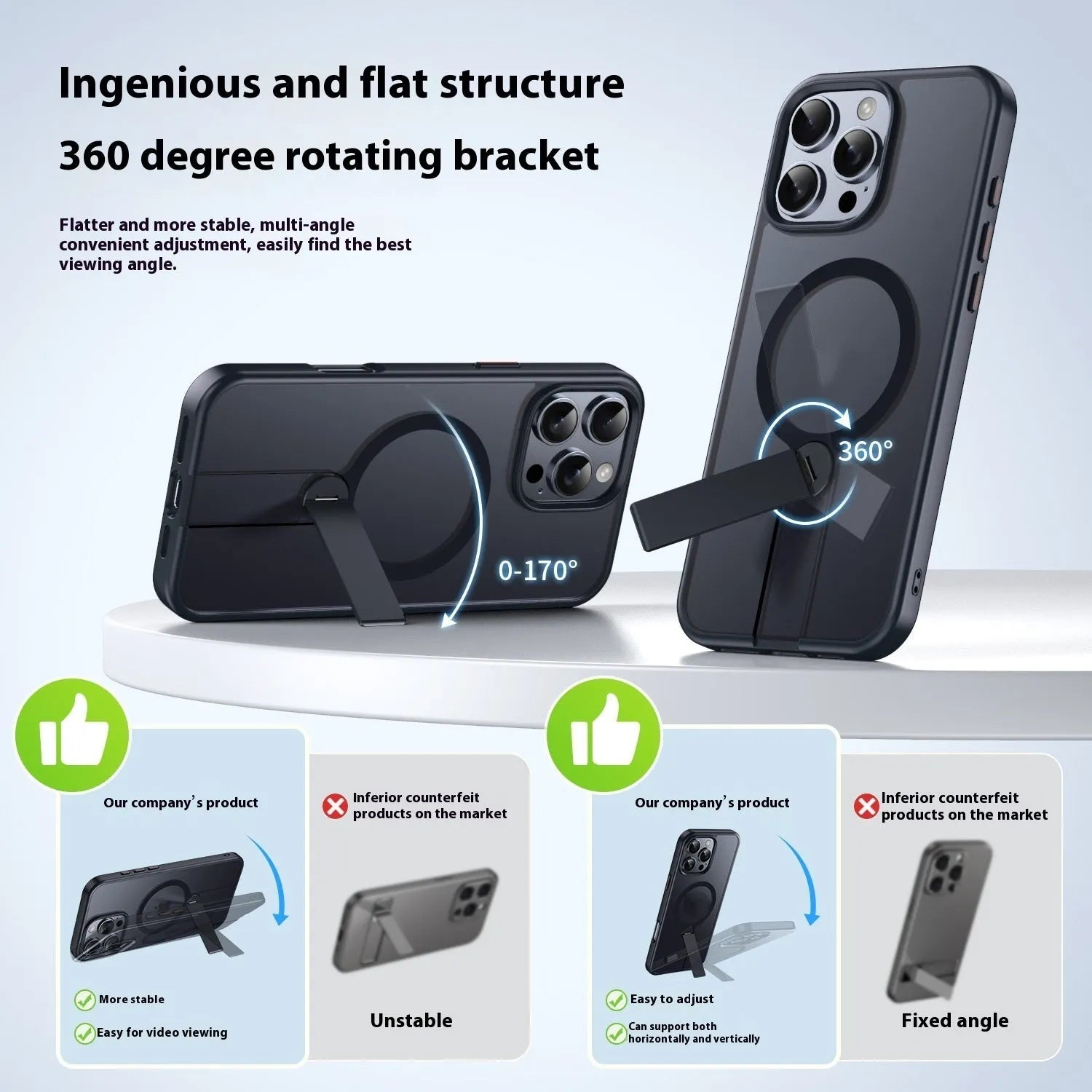 Matte Black magnetic hidden bracket phone case for iPhone 16 Pro Max with TPU PC construction and anti-fingerprint finish
