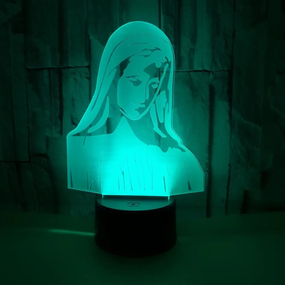 3D LED night light showing laser-engraved acrylic plate creating stereoscopic dual ring illumination pattern