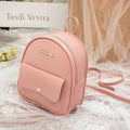 Solid colour PU leather women's small shoulder backpack with zipper, shown in available colours.