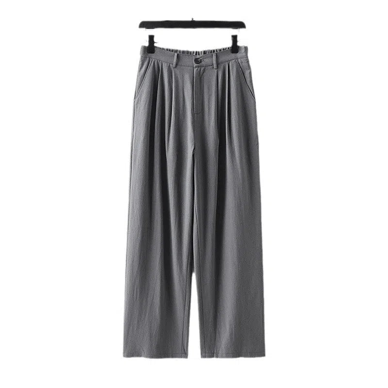 Men's cotton linen loose straight pants in solid colour, size L-9XL