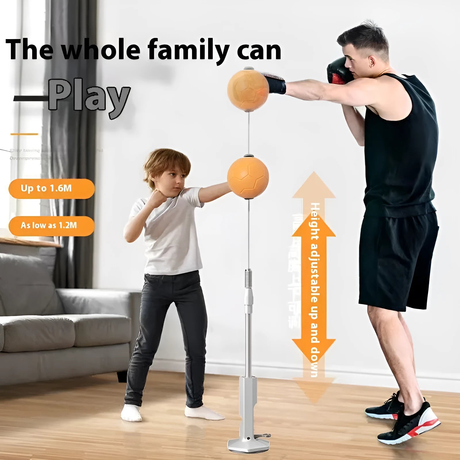 Vertical boxing reaction speed ball with focus mitts in grey and orange colour options