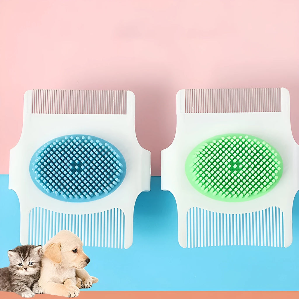 Blue multifunctional pet comb grooming tool with floating teeth for hair removal and massage function