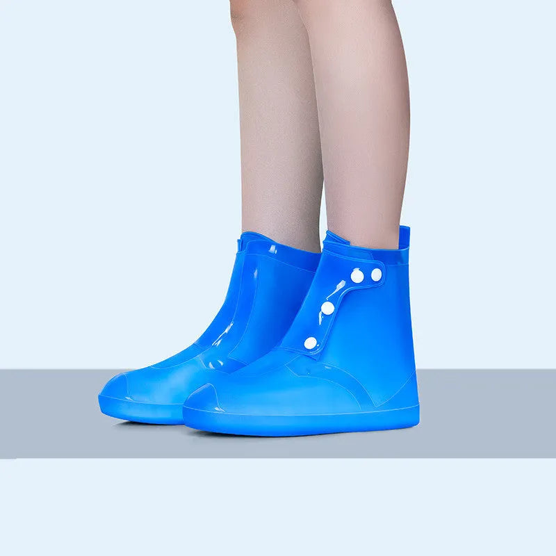 Women's reusable PVC high top water resistant shoe covers in blue, grey, or pink colours
