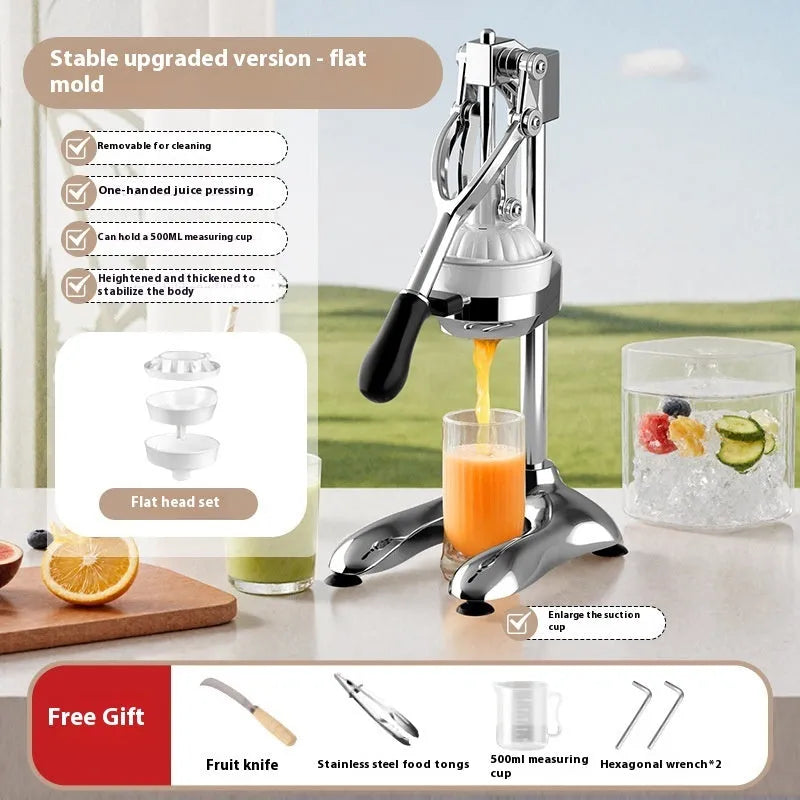 Commercial manual orange juice juicer with stainless steel construction and 480cm nylon cone