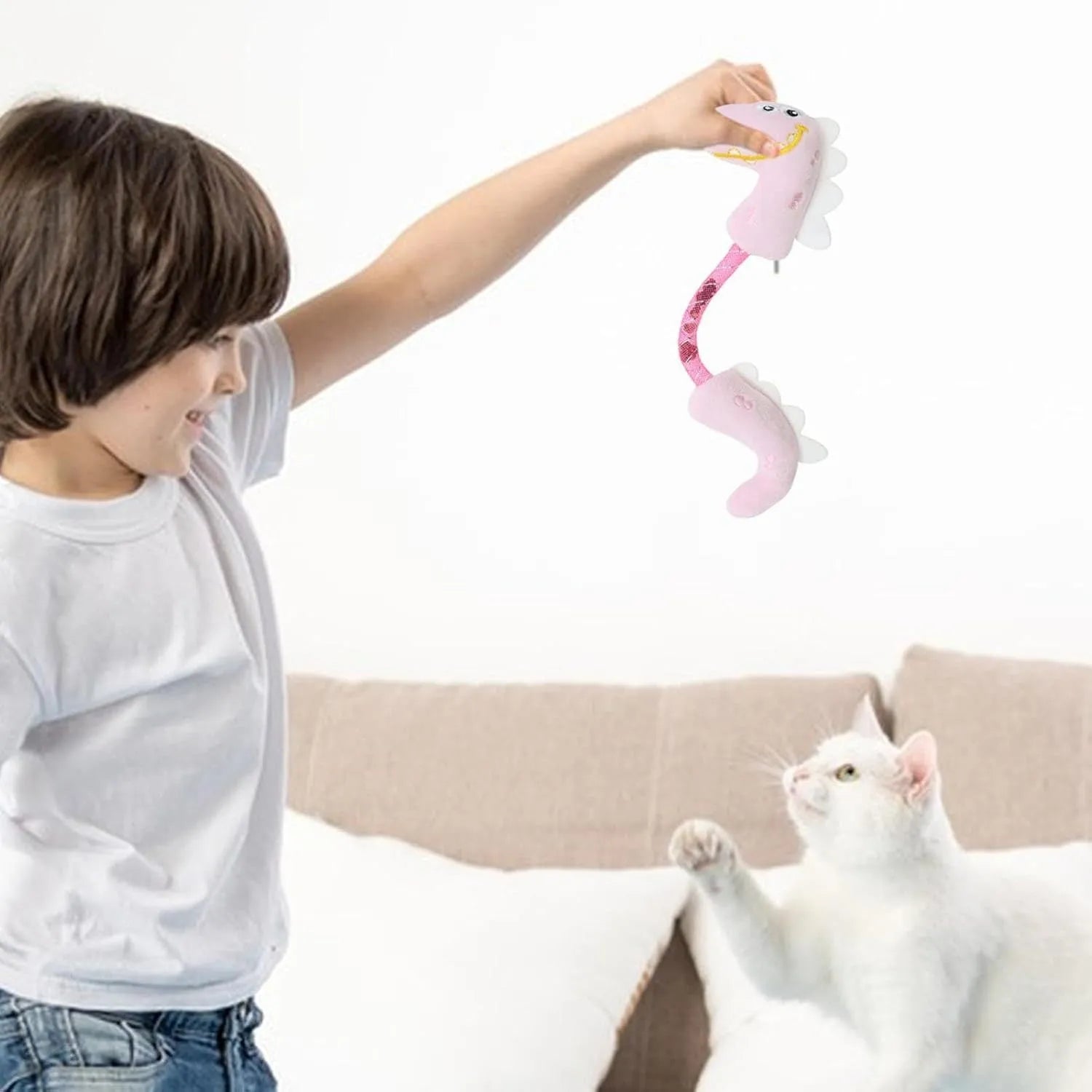 Bundle of four plush cat toys including chew, rope and catnip designs for indoor play