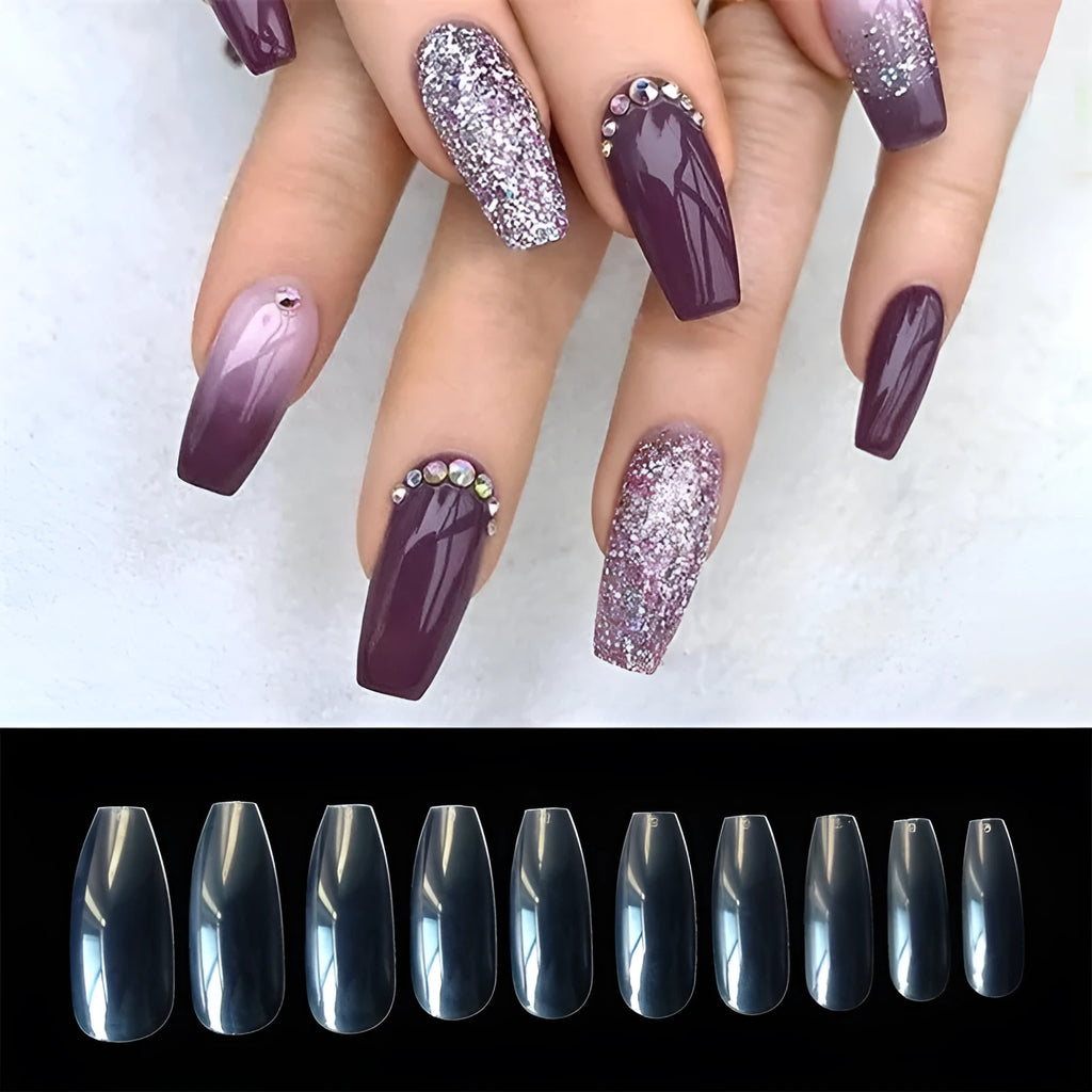 500 clear ABS artificial nails in 10 sizes with French tip design for professional and home use