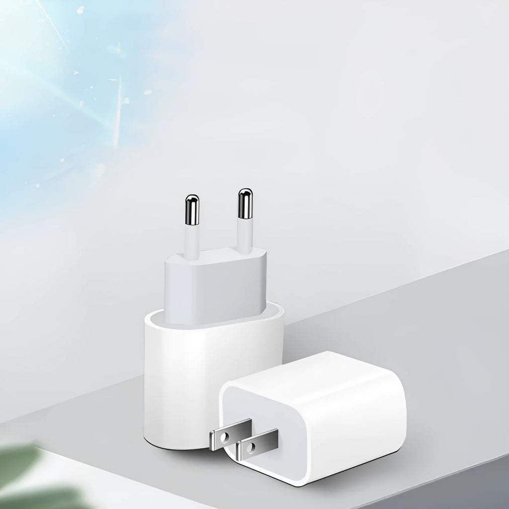 PD20W mobile phone charger with USB port in US or European colour variant