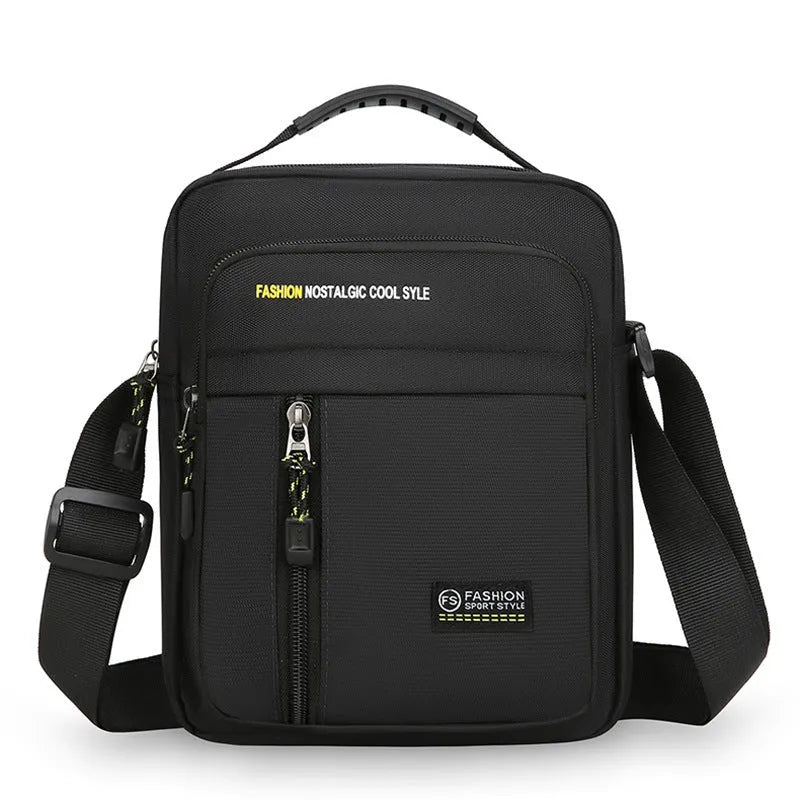 Men's nylon crossbody messenger bag with sewing thread detailing in green colour
