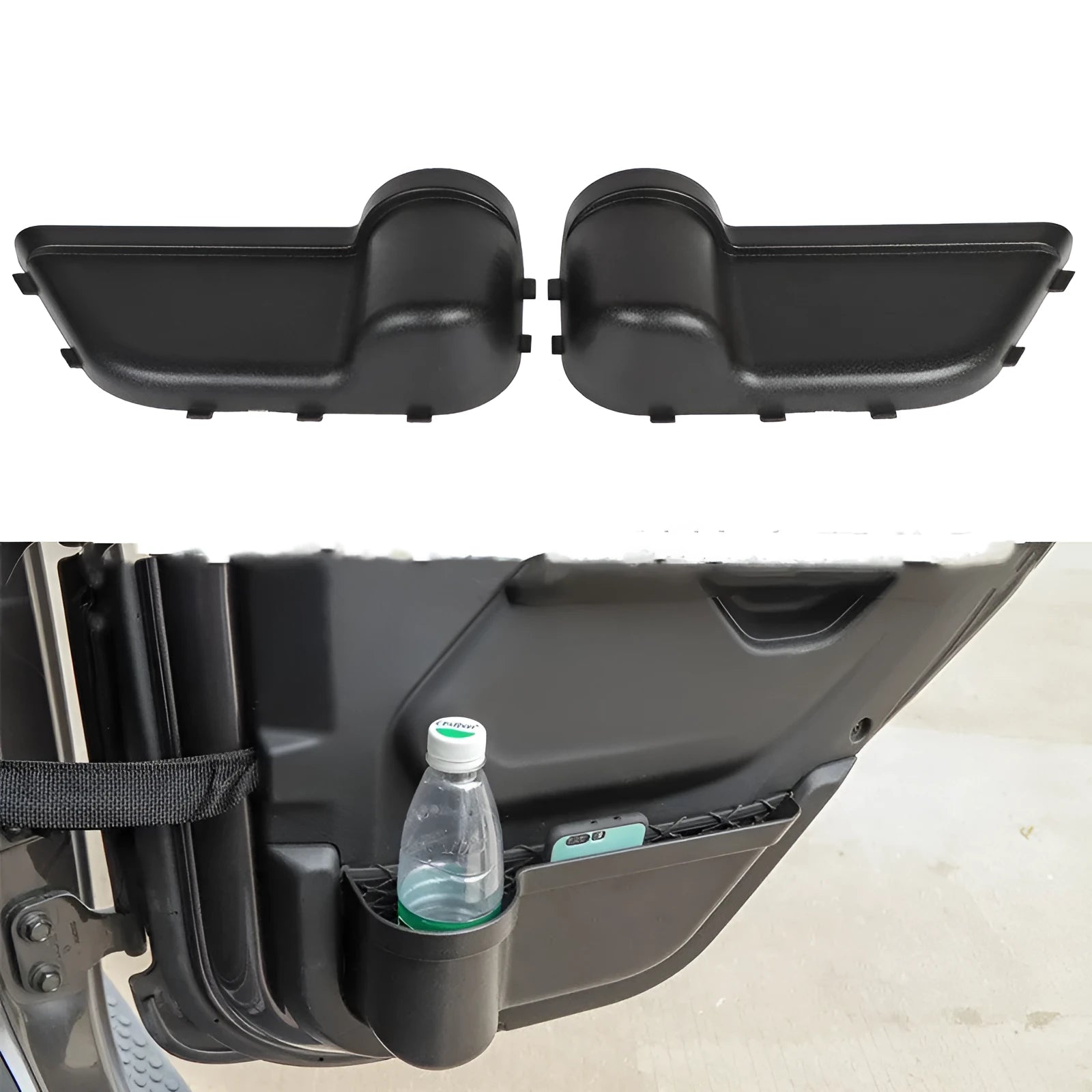 Black ABS plastic car door storage box for Jeep Wrangler JK and JL models interior organisation