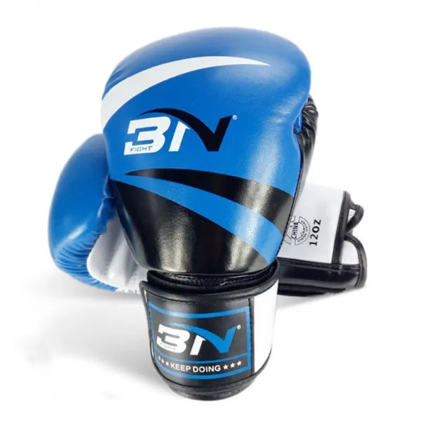 Adult PU boxing gloves in multiple colours including red, blue, white, pink, and orange