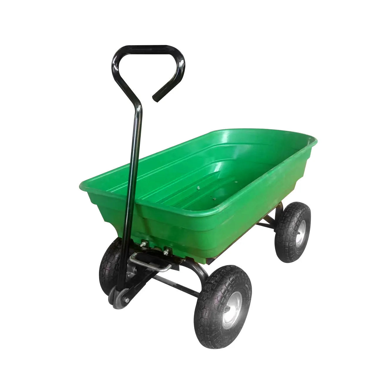 Green four-wheel plastic dumptruck with tipping bed, model TC2145.