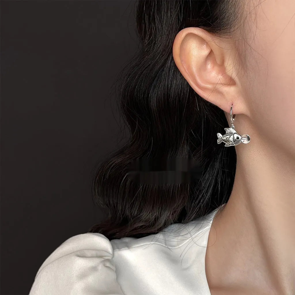 Bubble fish design earrings with goldfish animal elements in copper electroplated finish