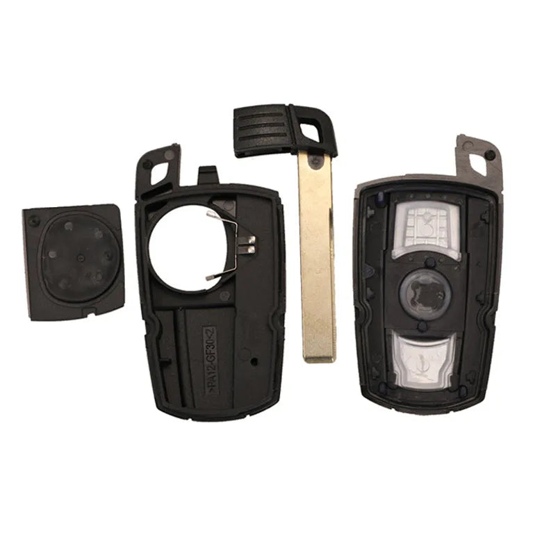 Black BMW CAS3 semi-intelligent 3-button remote car key fob with metal and plastic construction.