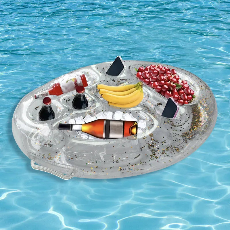 Inflatable ice bar party set with PVC construction showing multiple components including ice bars, cup holders, and beer steins ice bucket