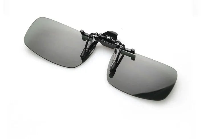 Myopia sunglasses clip with PC lenses in dark green, grey, and night vision options for prescription glasses