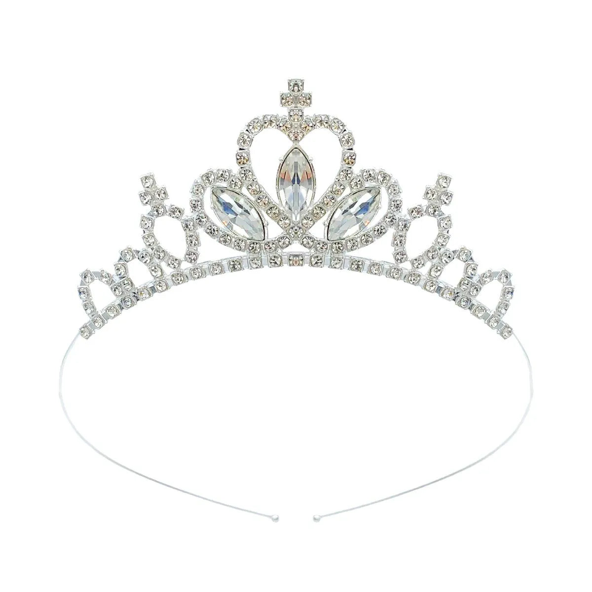 Girl's electroplated alloy princess crown headdress in gold and silver colour variations with gemstone-effect finishes.