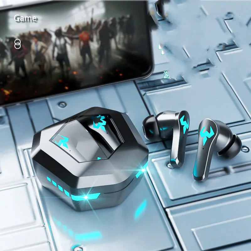 Black noise-cancelling in-ear sports stereo gaming headset with Bluetooth 5.0 connectivity
