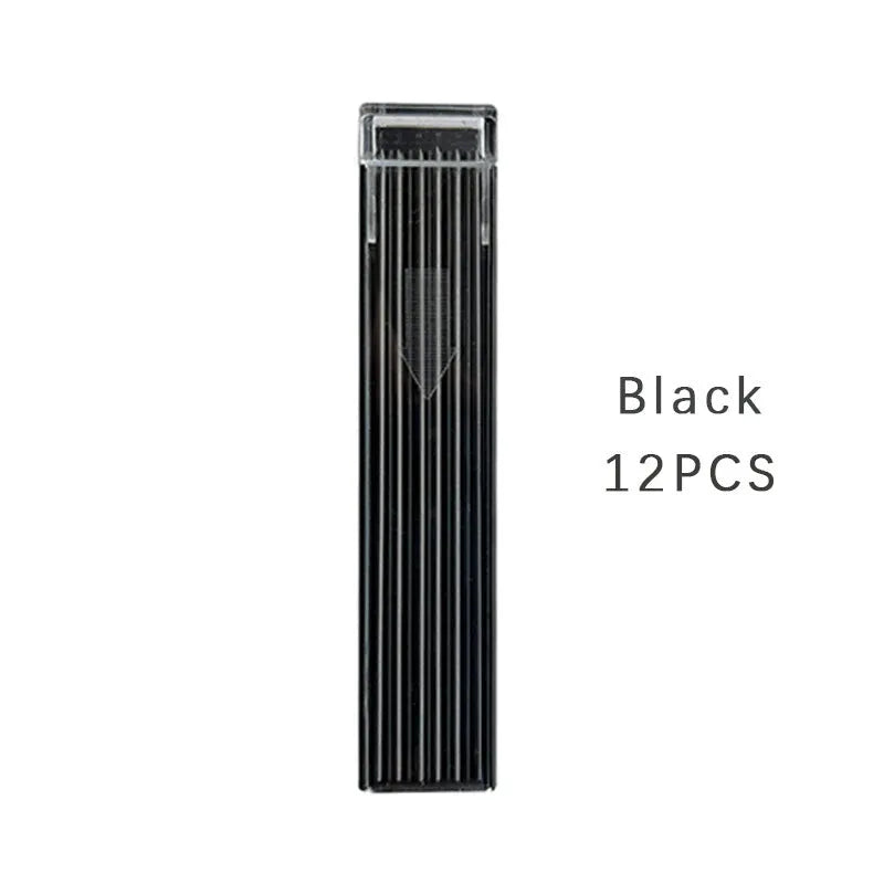 Boxed set of twelve 0.5mm HB mechanical pencil refills with erasers in rainbow colours