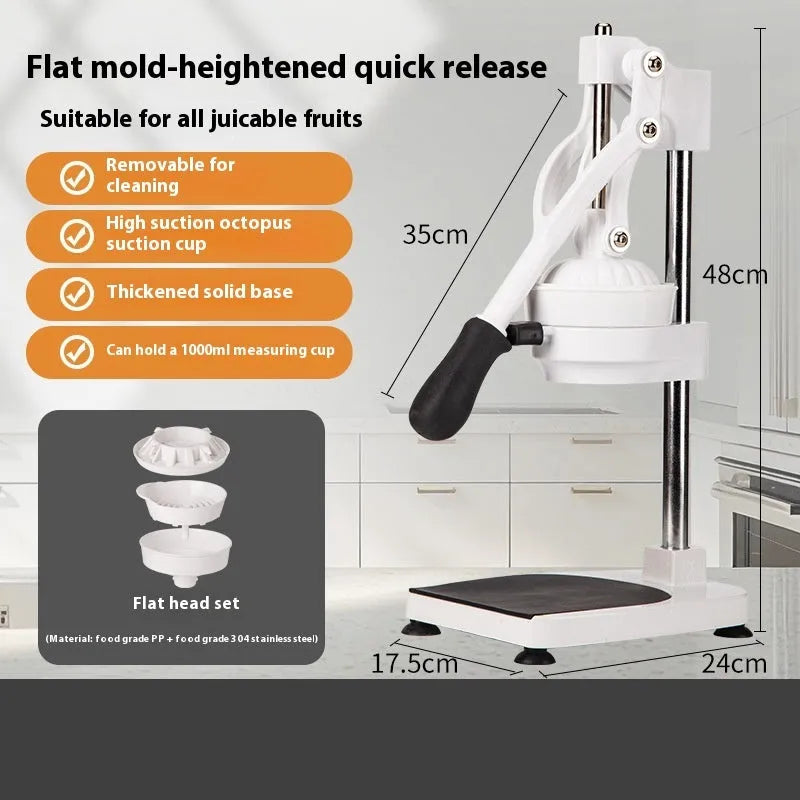 Commercial manual orange juice juicer with stainless steel construction and 480cm nylon cone