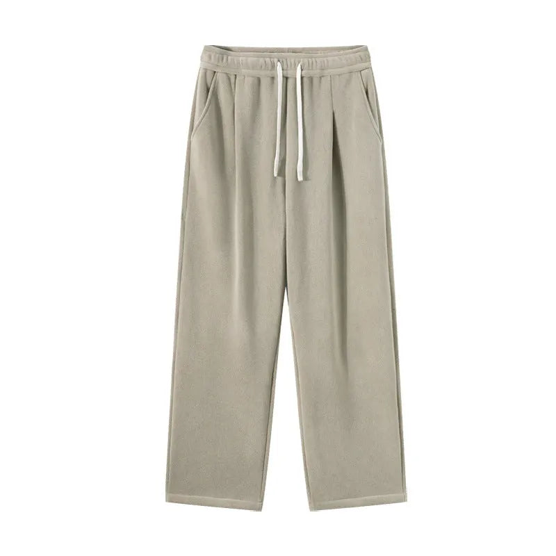 Men's double-sided polar fleece trousers with wool lining in loose Korean style