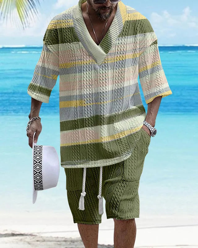 Loose casual short sleeve suit set for men in polyester fibre available in multiple colours