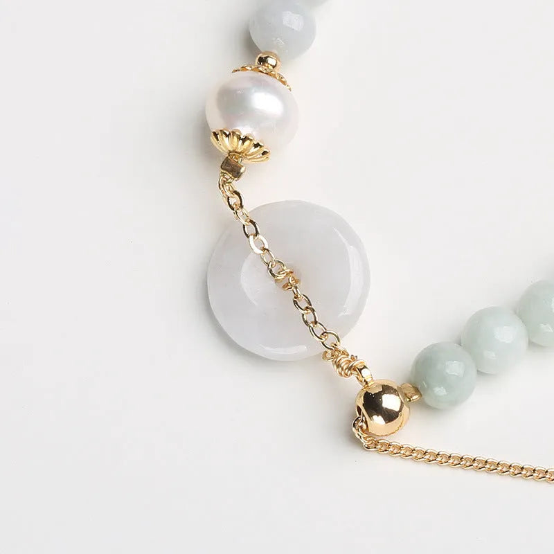 Natural emerald peace buckle pearl bracelet with jade pendant and pearl beads