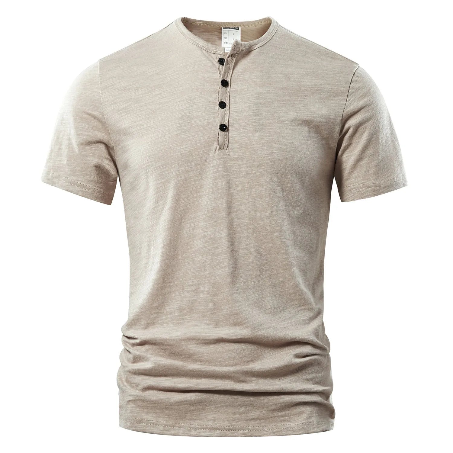 Men's solid colour slub cotton short sleeve T-shirt in British-style pullover design.