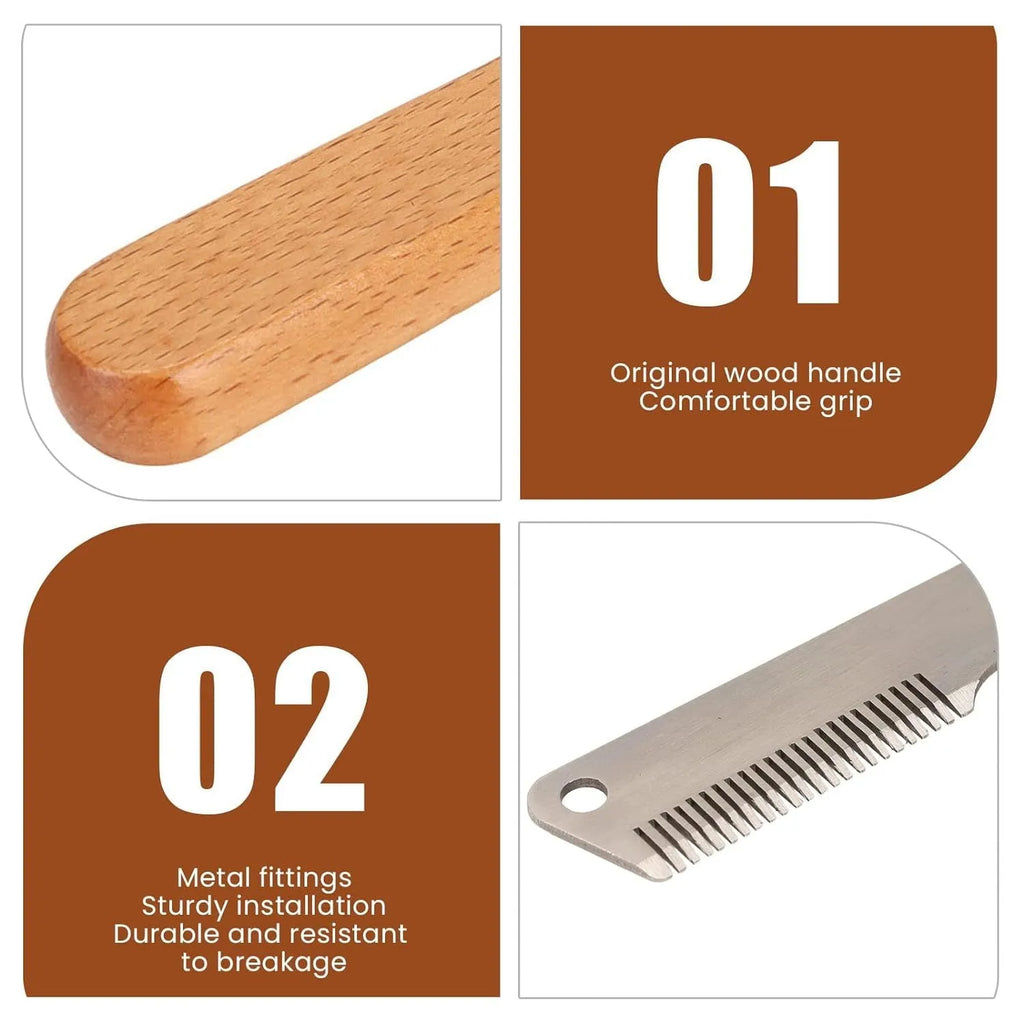 Pet stripping comb with wood handle and metal blade for dog and cat grooming