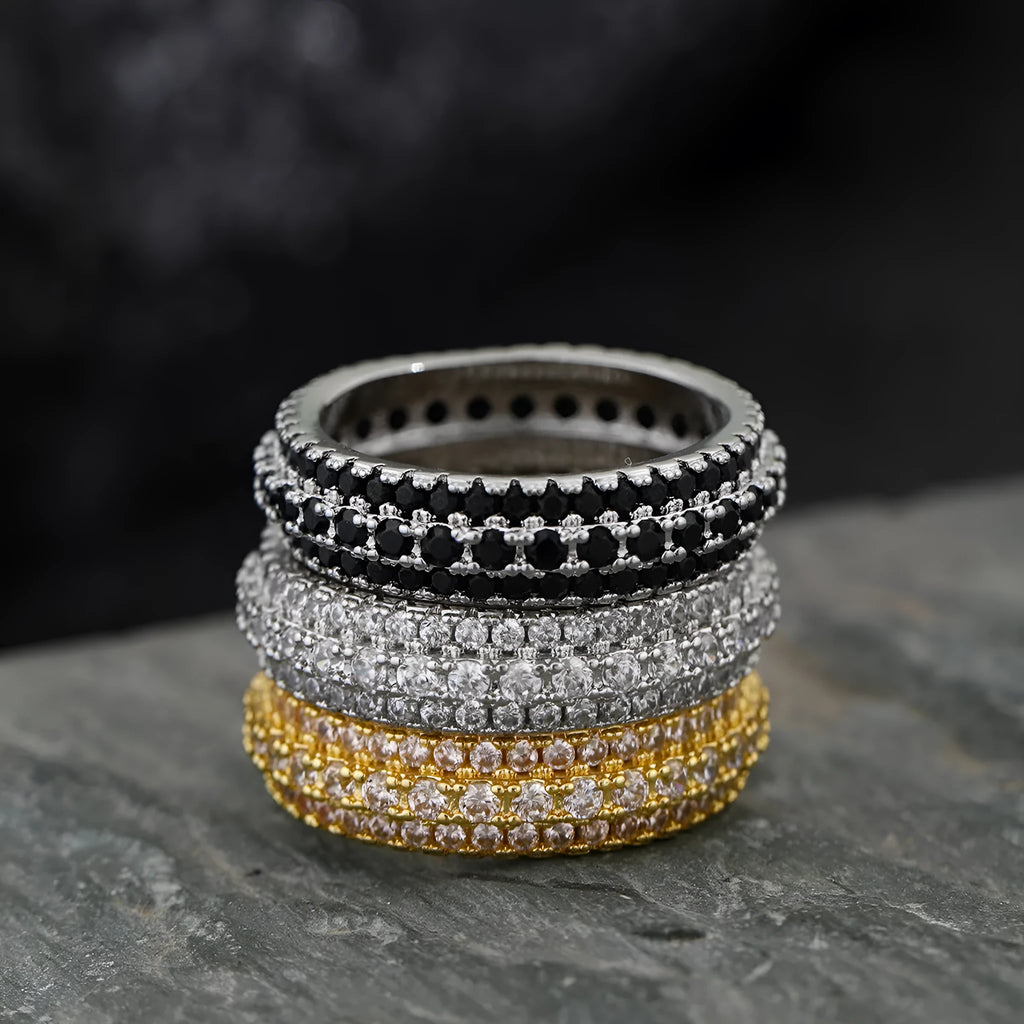 Geometric unisex ring with triangular zircon stone in white gold, yellow gold, or two-tone finish