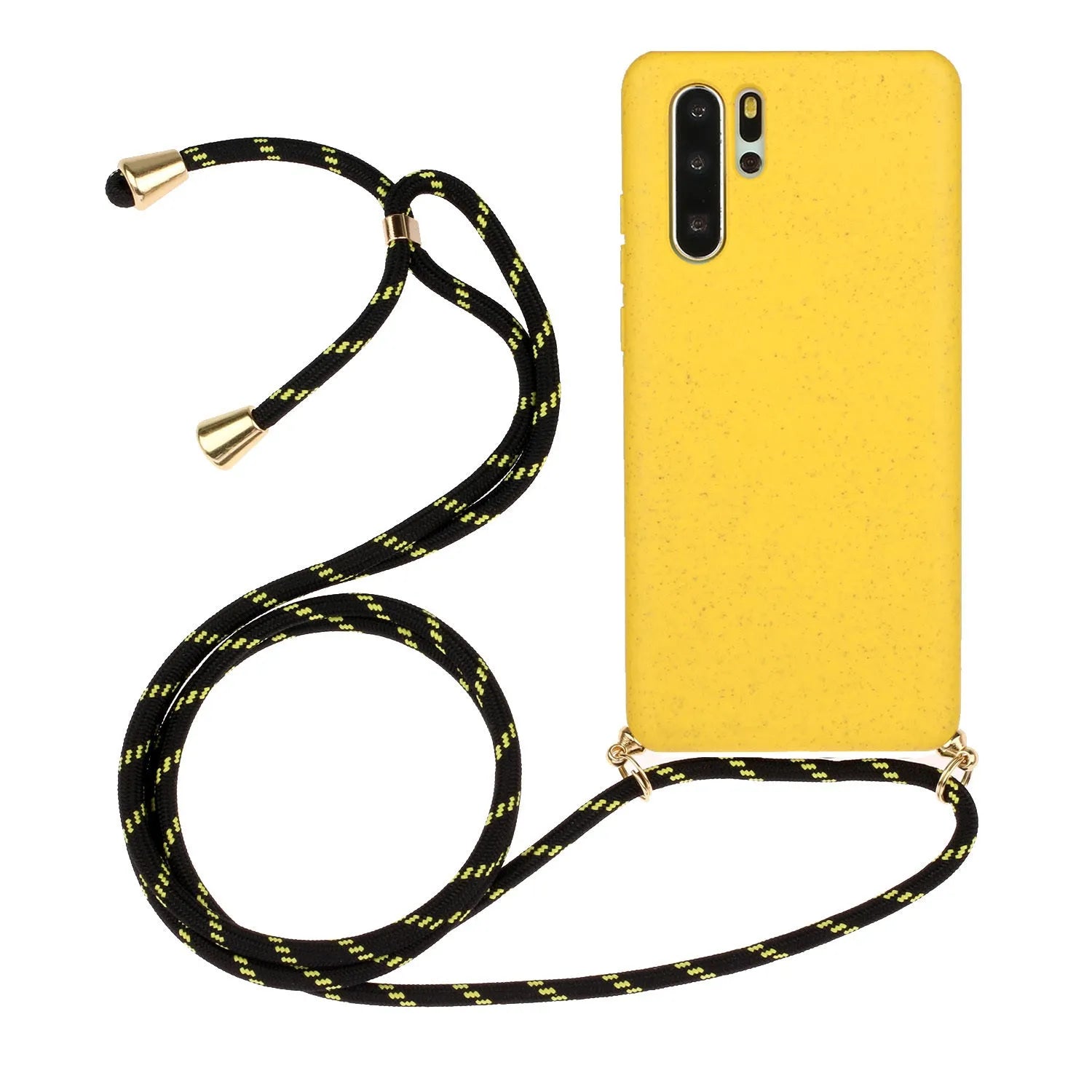 Huawei P30 phone case with attached wristband and painted floral design on a coloured TPU back.