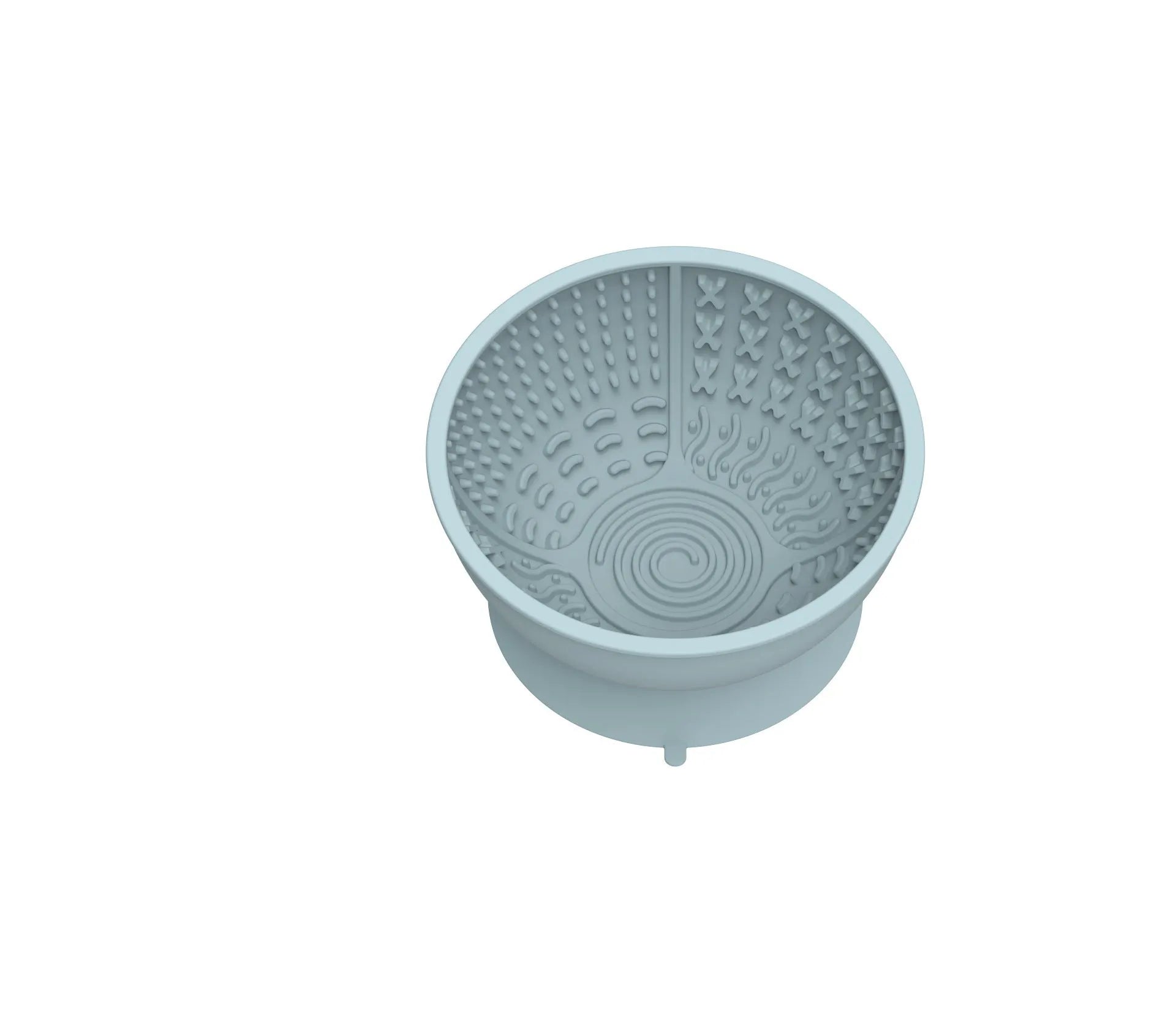 Cyan silicone pet licking mat slow feeding bowl with suction cup base showing textured surface