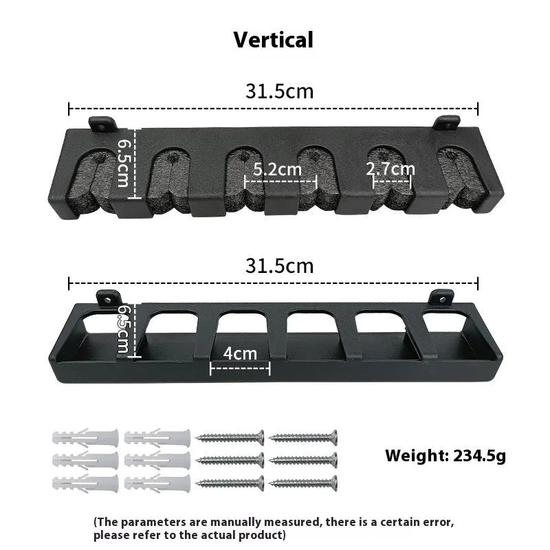 Black ABS plastic wall mounted fishing rod holder with self tapping screws