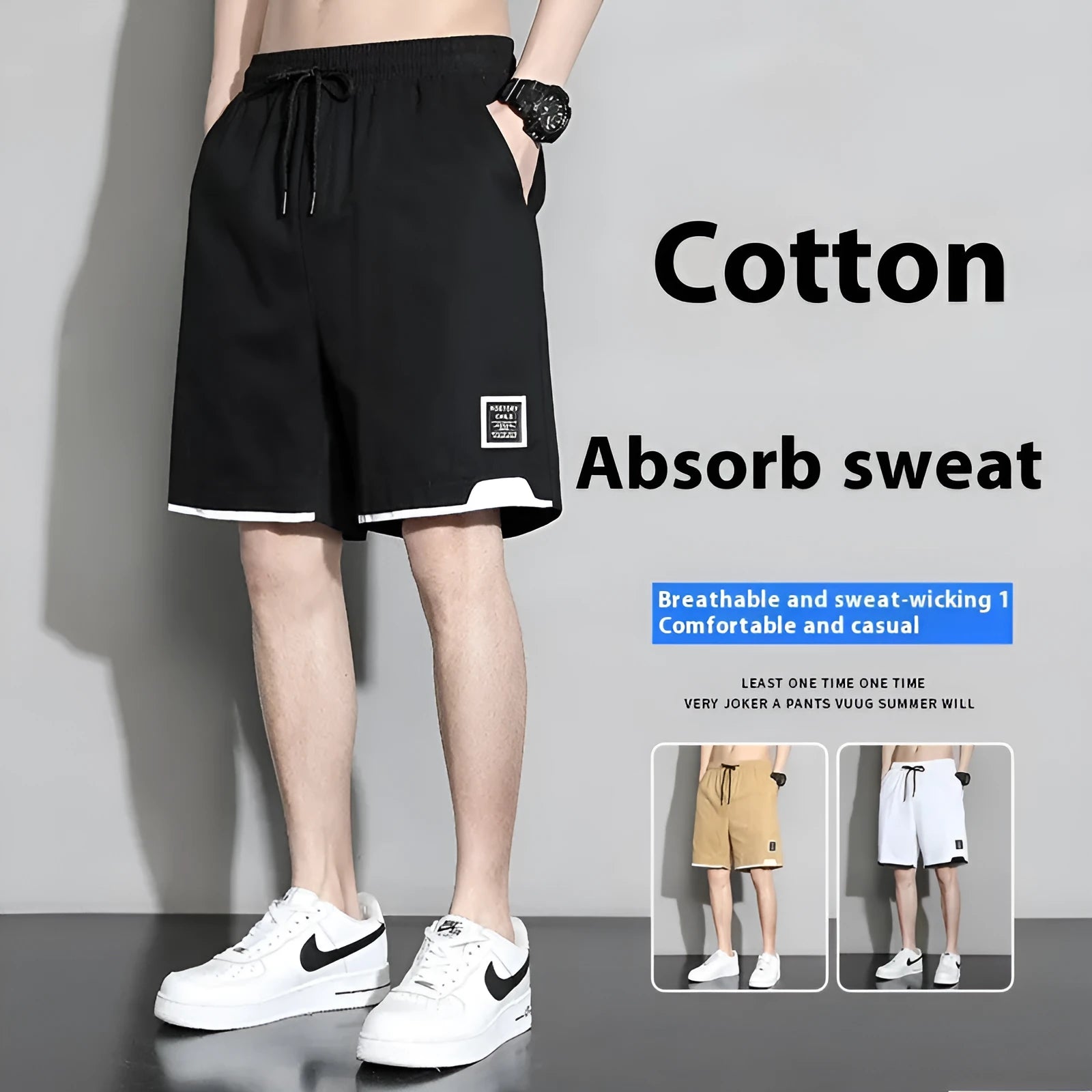 Cotton shorts for boys in Japanese sports style available in plus sizes with black khaki white colour options