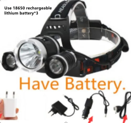 Aluminium alloy rechargeable headlamp with adjustable headband and bright Cree LED light.