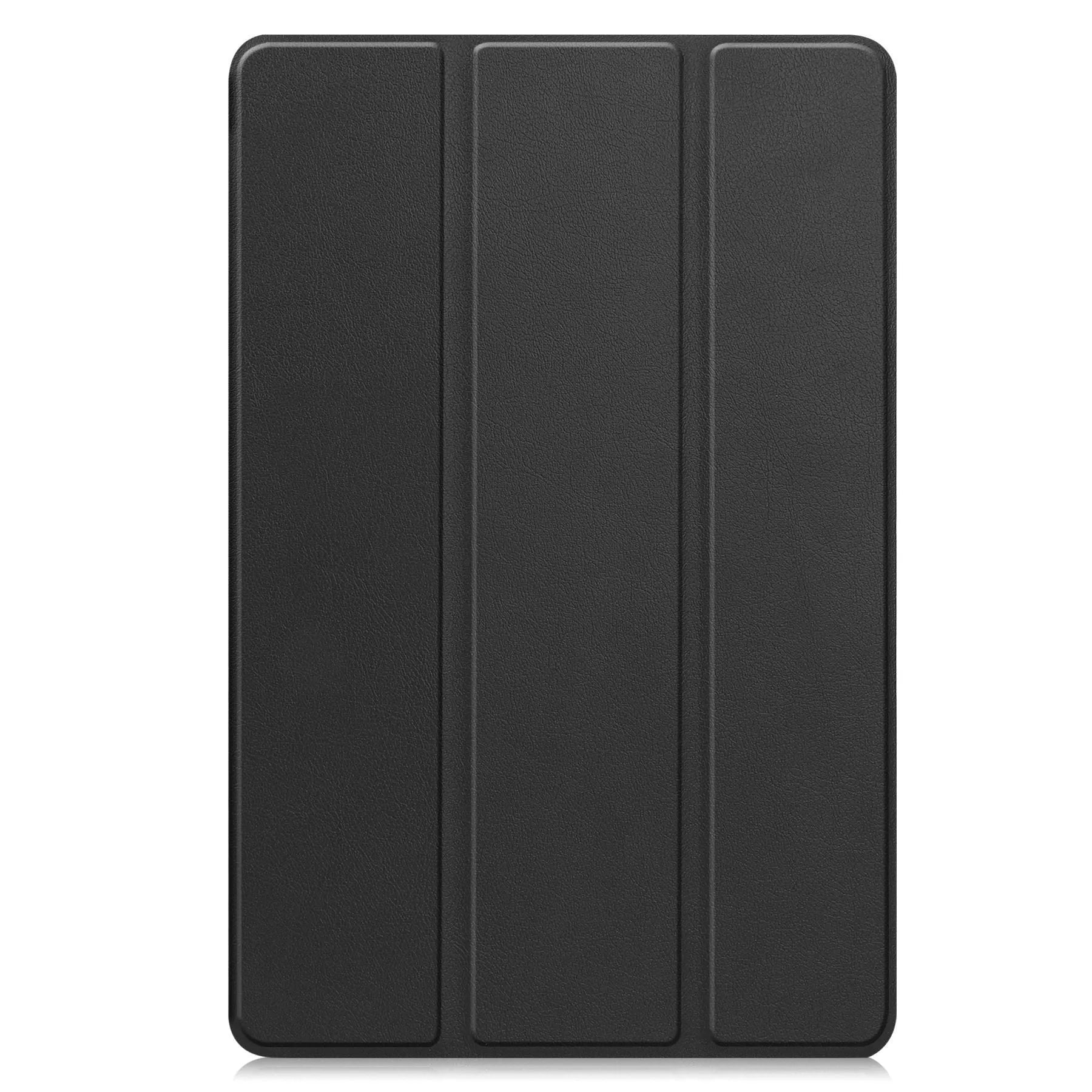 Samsung Tab S10 FE Plus 13.1-inch leather tri-fold stand case in black colour, showing front and back views.