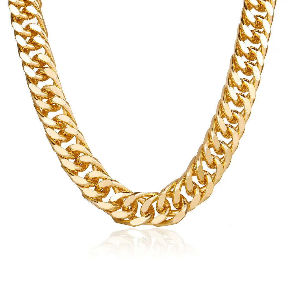 Women's gold-coloured thick chain necklace with 32cm length and 6cm pendant drop on alloy chain