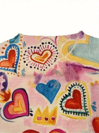 Loose-fit digital printed top with lapel collar on a hanger