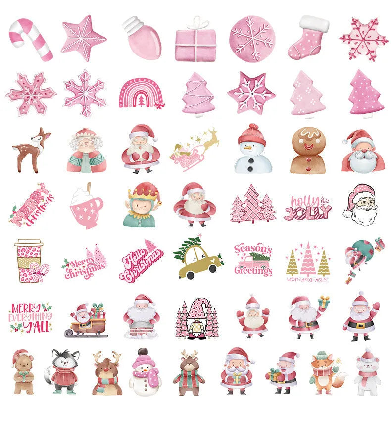 Christmas waterproof sticker pack showing variety of cute holiday designs from 4 to 8 centimetres